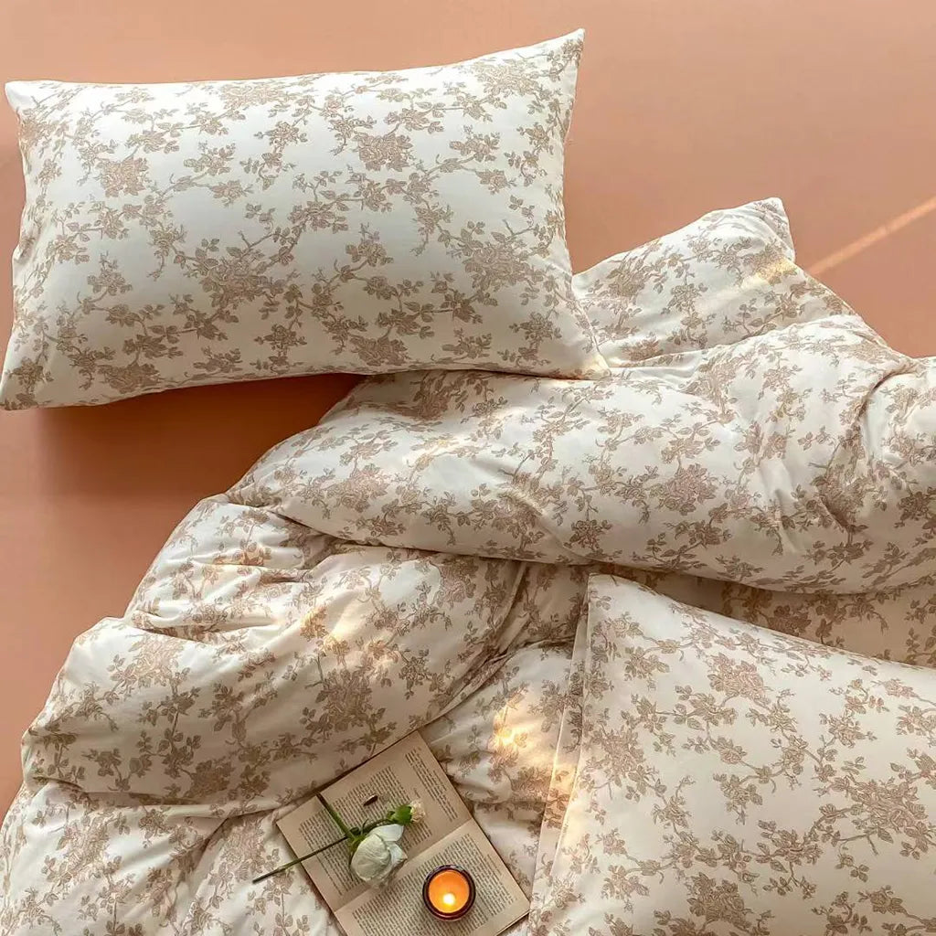 Toile Floral Cotton Bedding Set Duvet Cover Pillowcase