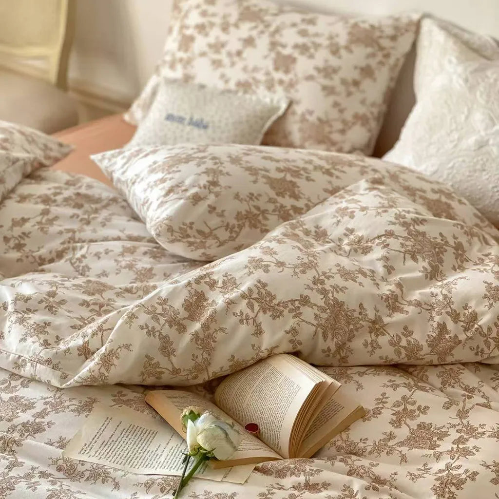 Toile Floral Cotton Bedding Set Duvet Cover Pillowcase