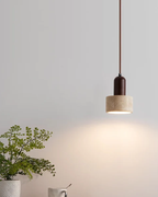 Modern Travertine Wood Cylinder Pendant Light 1-Light