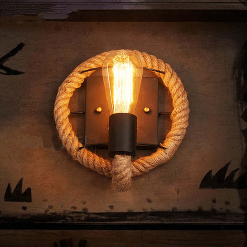 Vintage Rope Round Wall Sconce Lamp 1-Light