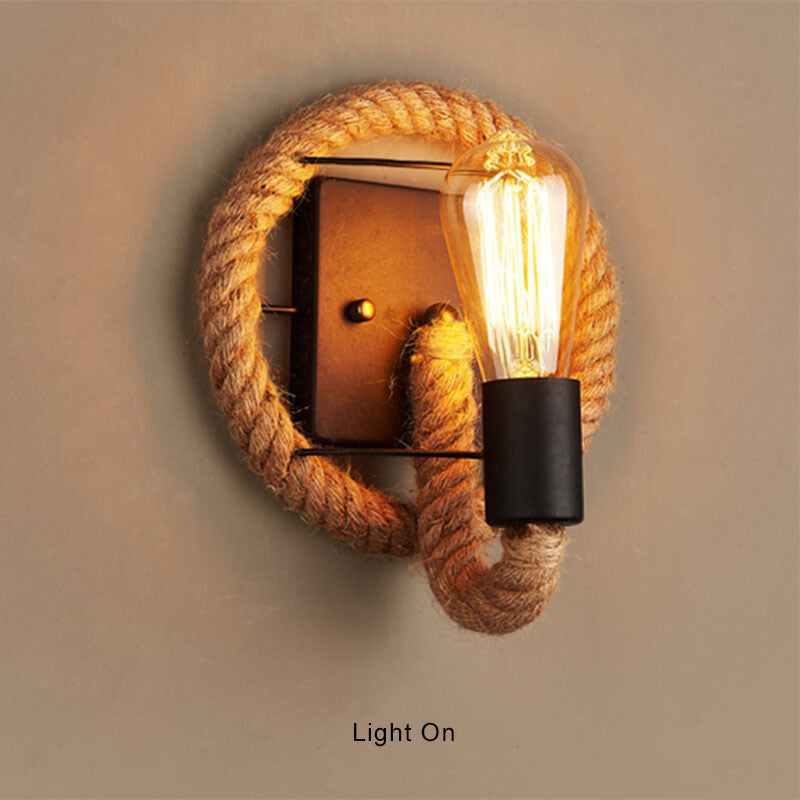 Vintage Rope Round Wall Sconce Lamp 1-Light
