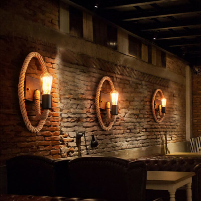 Vintage Rope Round Wall Sconce Lamp 1-Light