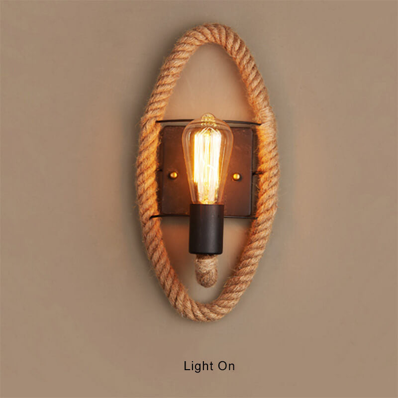 Vintage Rope Round Wall Sconce Lamp 1-Light
