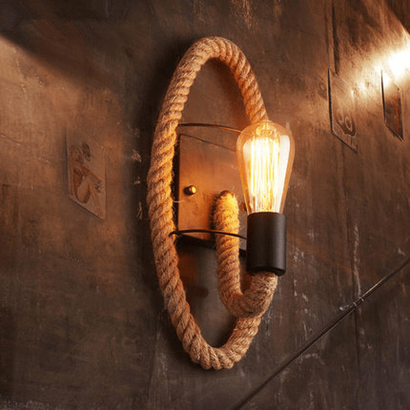 Vintage Rope Round Wall Sconce Lamp 1-Light