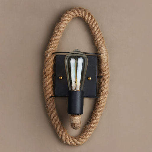 Vintage Rope Round Wall Sconce Lamp 1-Light