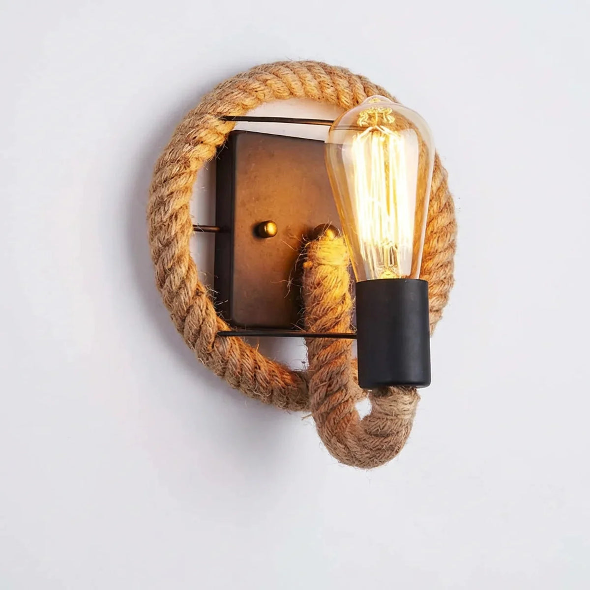 Vintage Rope Round Wall Sconce Lamp 1-Light