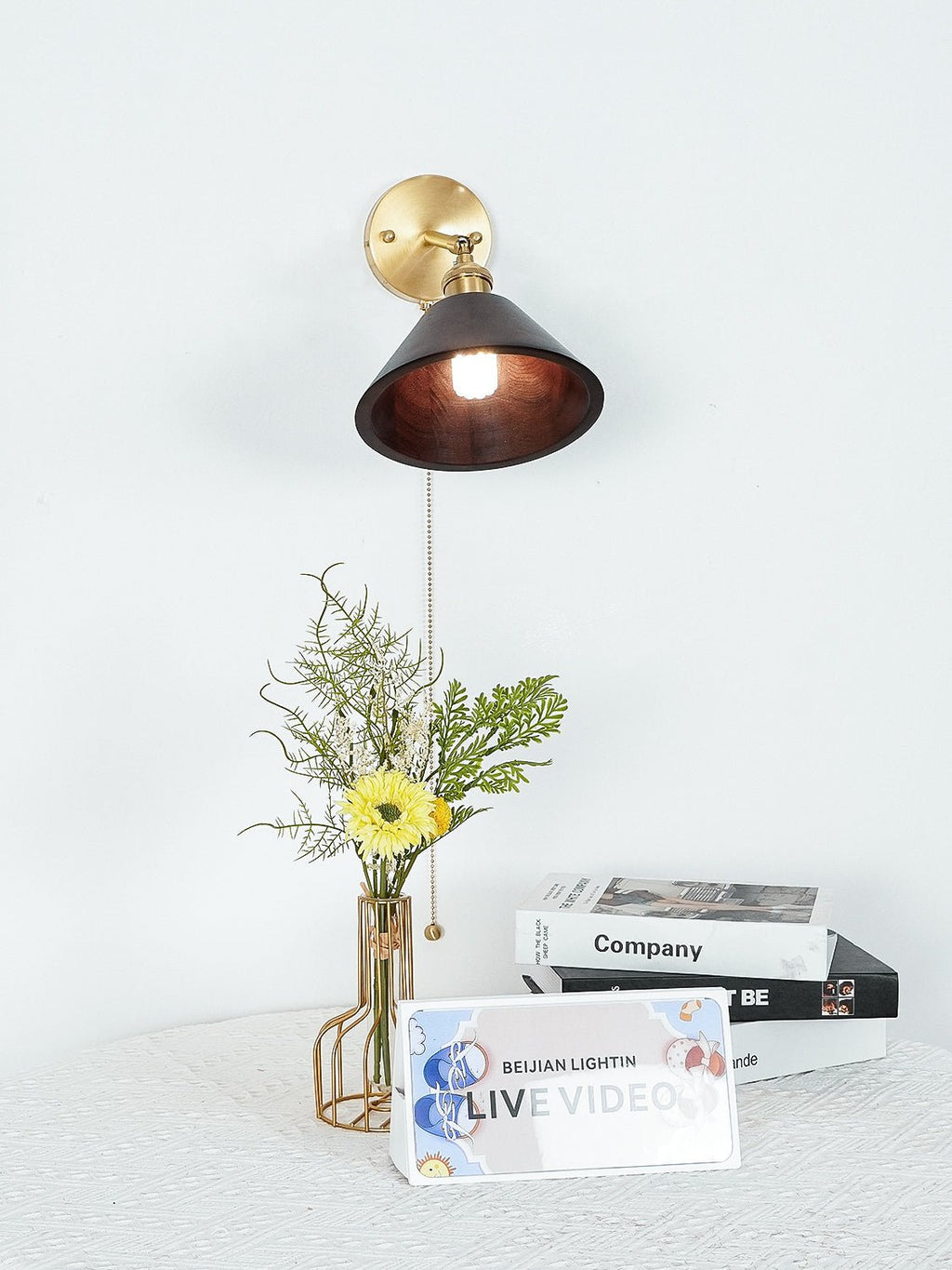 Vintage Dome Wooden Brass Wall Sconce 1-Light