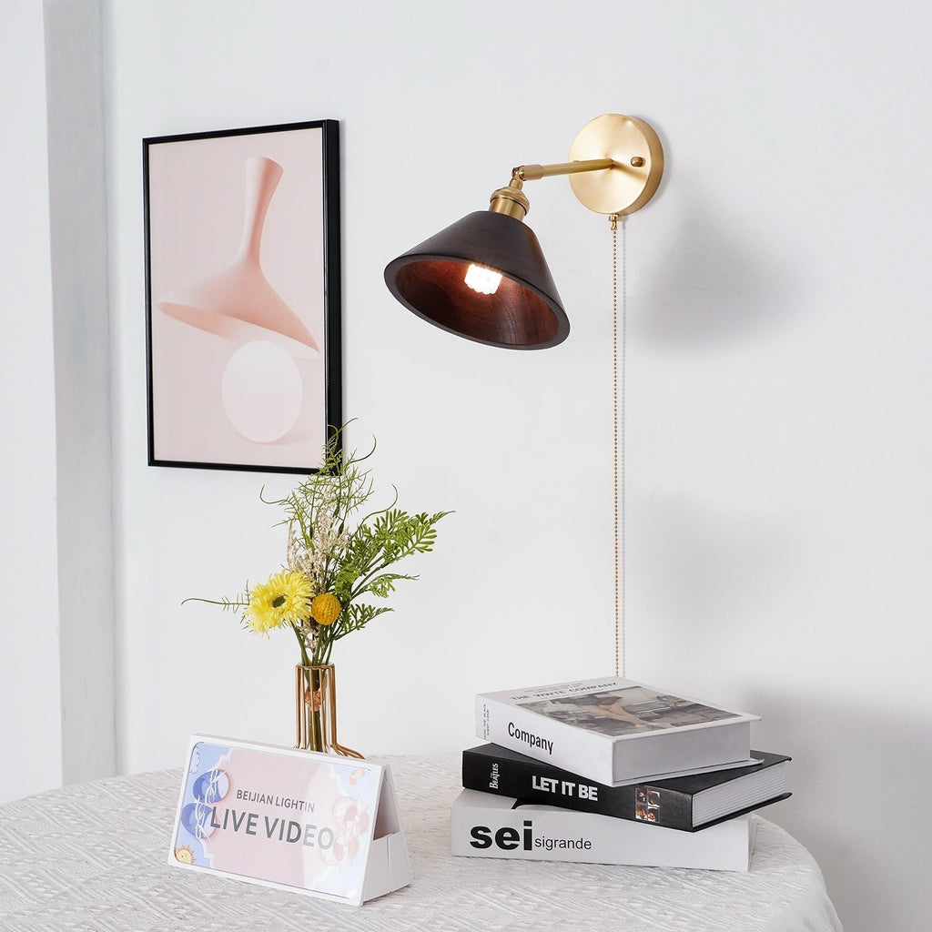 Vintage Dome Wooden Brass Wall Sconce 1-Light