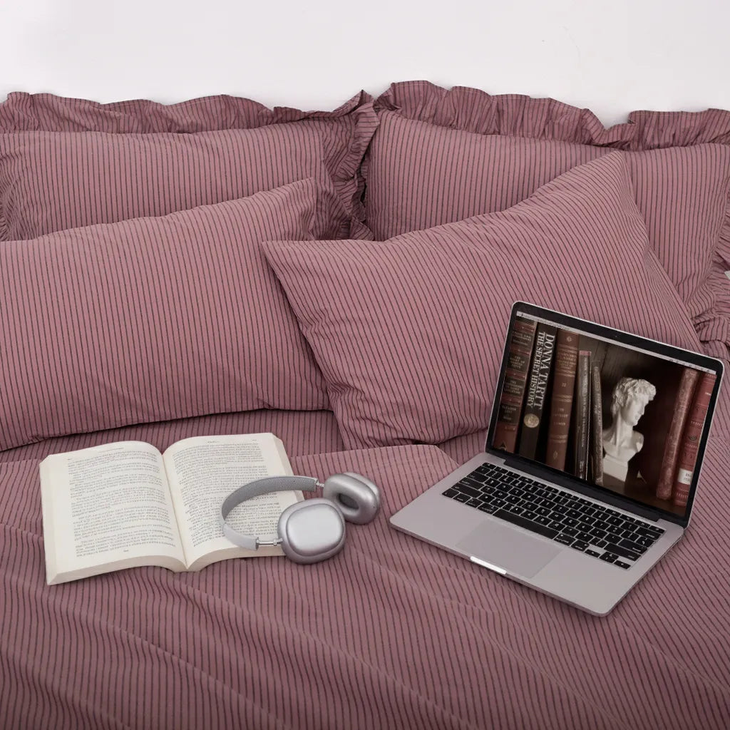 Purple Striped Bedding Set Cotton Duvet Cover Pillowcase