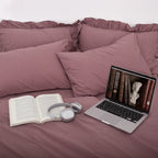 Purple Striped Bedding Set Cotton Duvet Cover Pillowcase