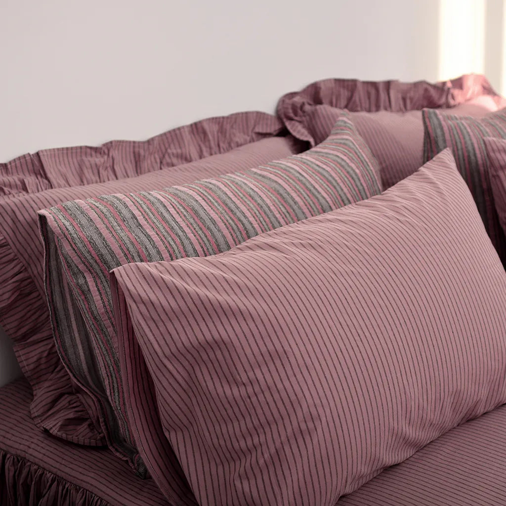 Purple Striped Bedding Set Cotton Duvet Cover Pillowcase