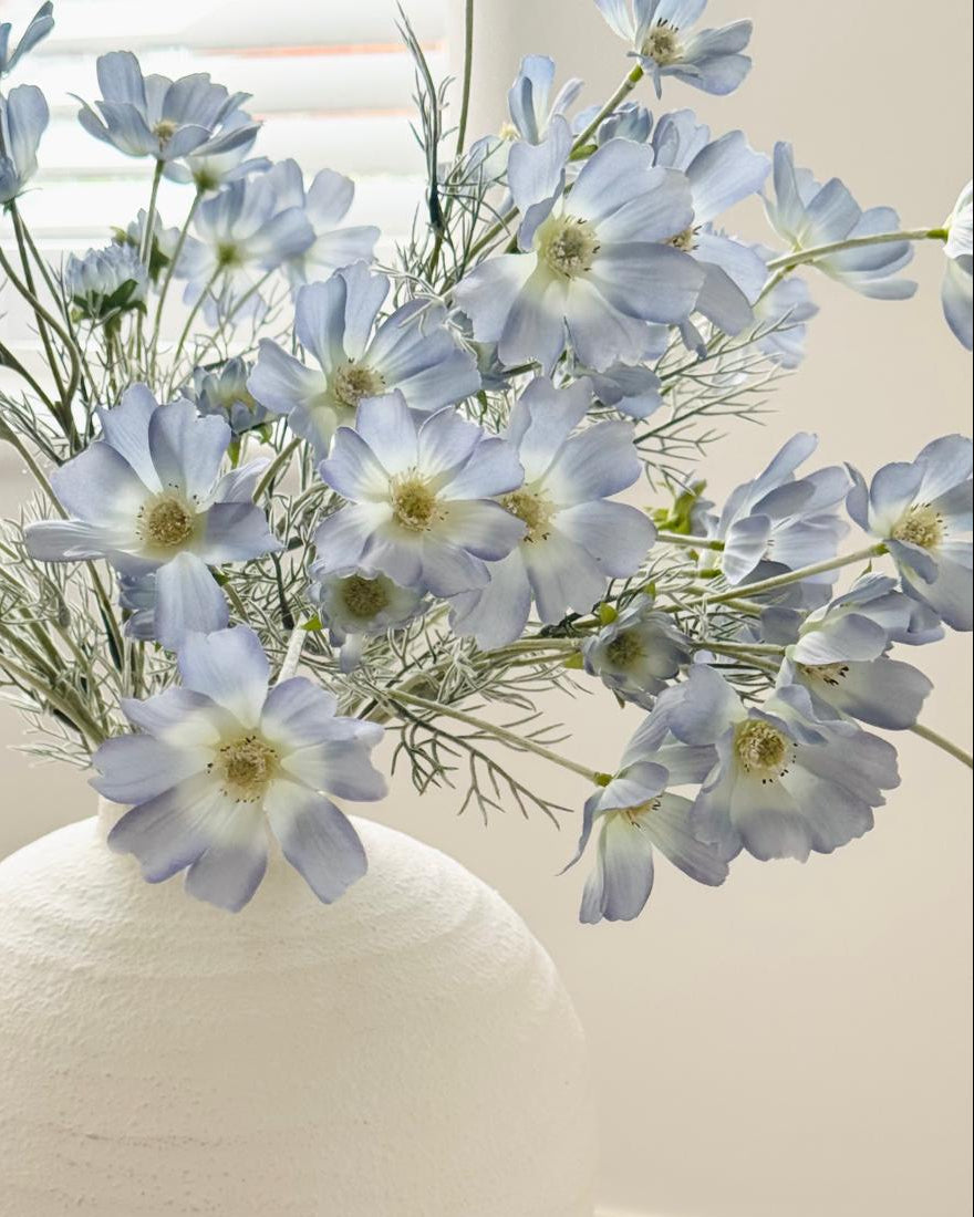 Artificial Ocean Blue Cosmos Flower Stem Faux Floral Decor