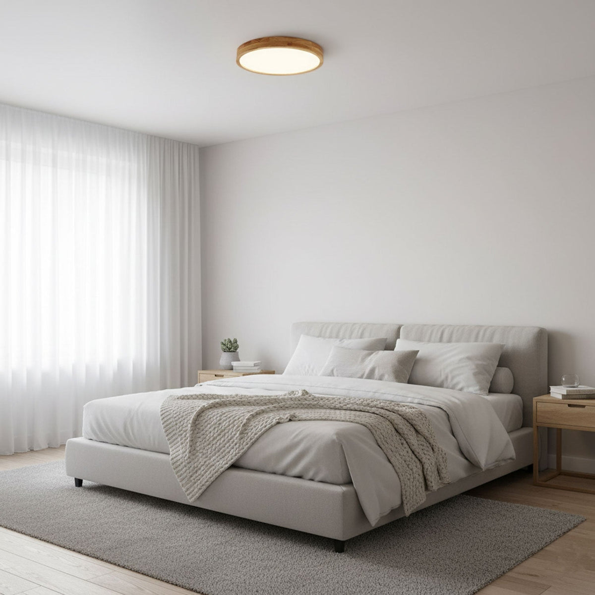 Modern Nordic Round Wooden LED Flush Mount Ceiling 1-Light
