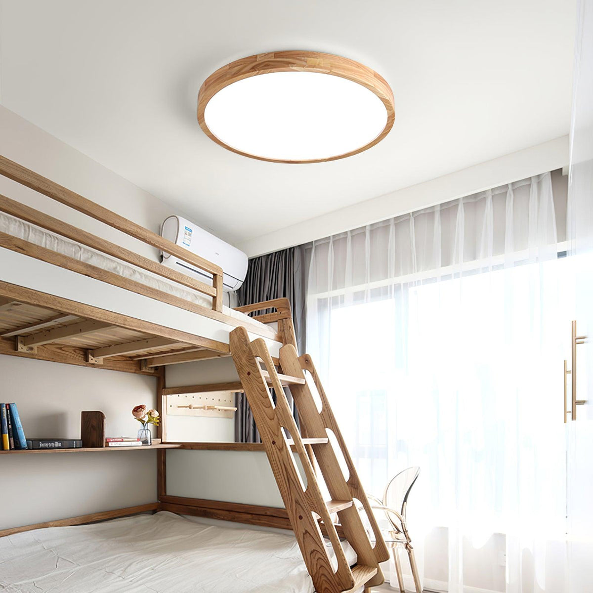 Modern Nordic Round Wooden LED Flush Mount Ceiling 1-Light