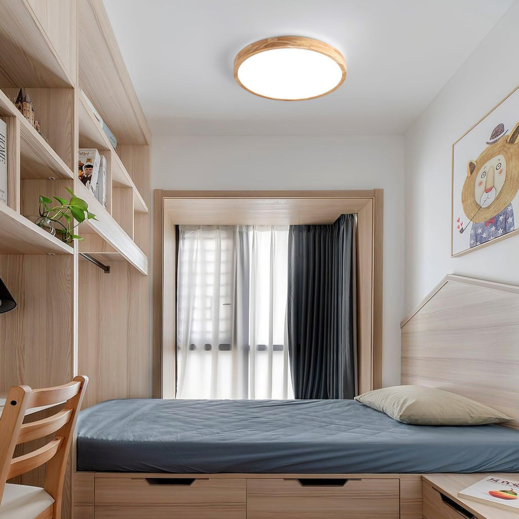 Modern Nordic Round Wooden LED Flush Mount Ceiling 1-Light