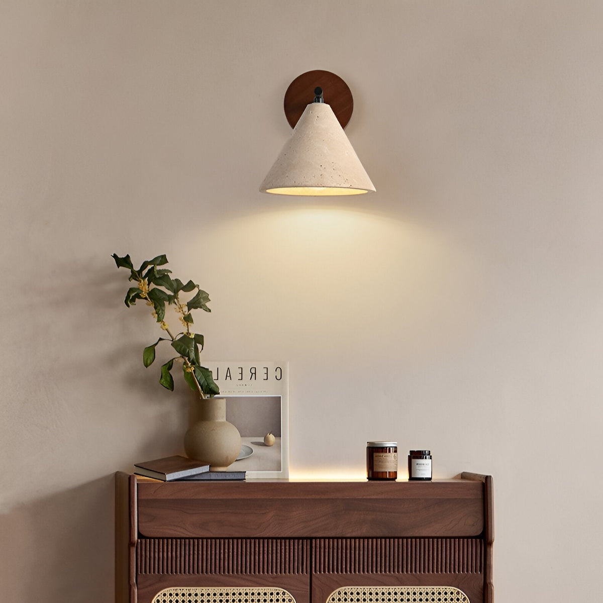 Modern Travertine Cone Wall Sconce LED 1-Light