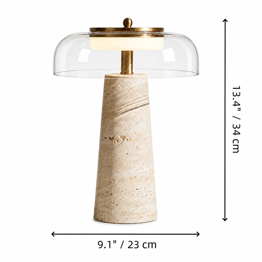 Ryn Wabi‑Sabi Travertine Glass Mushroom Table Light