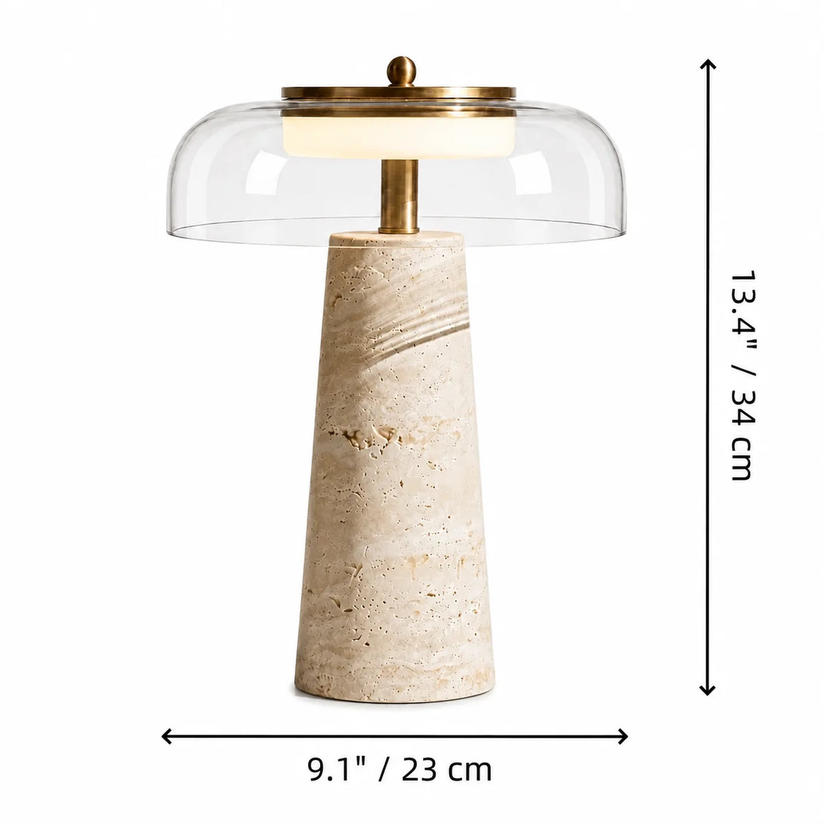 Ryn Wabi‑Sabi Travertine Glass Mushroom Table Light
