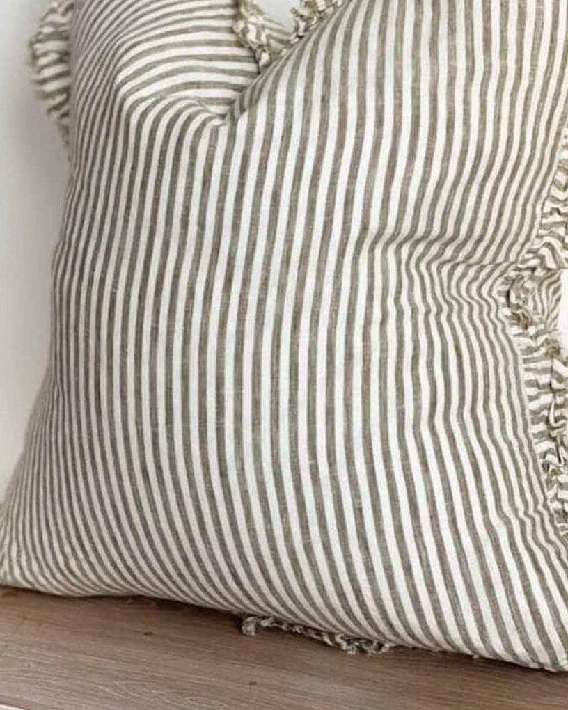 Hallie Olive Green Pinstripe Cushion Cover Sofa Decor