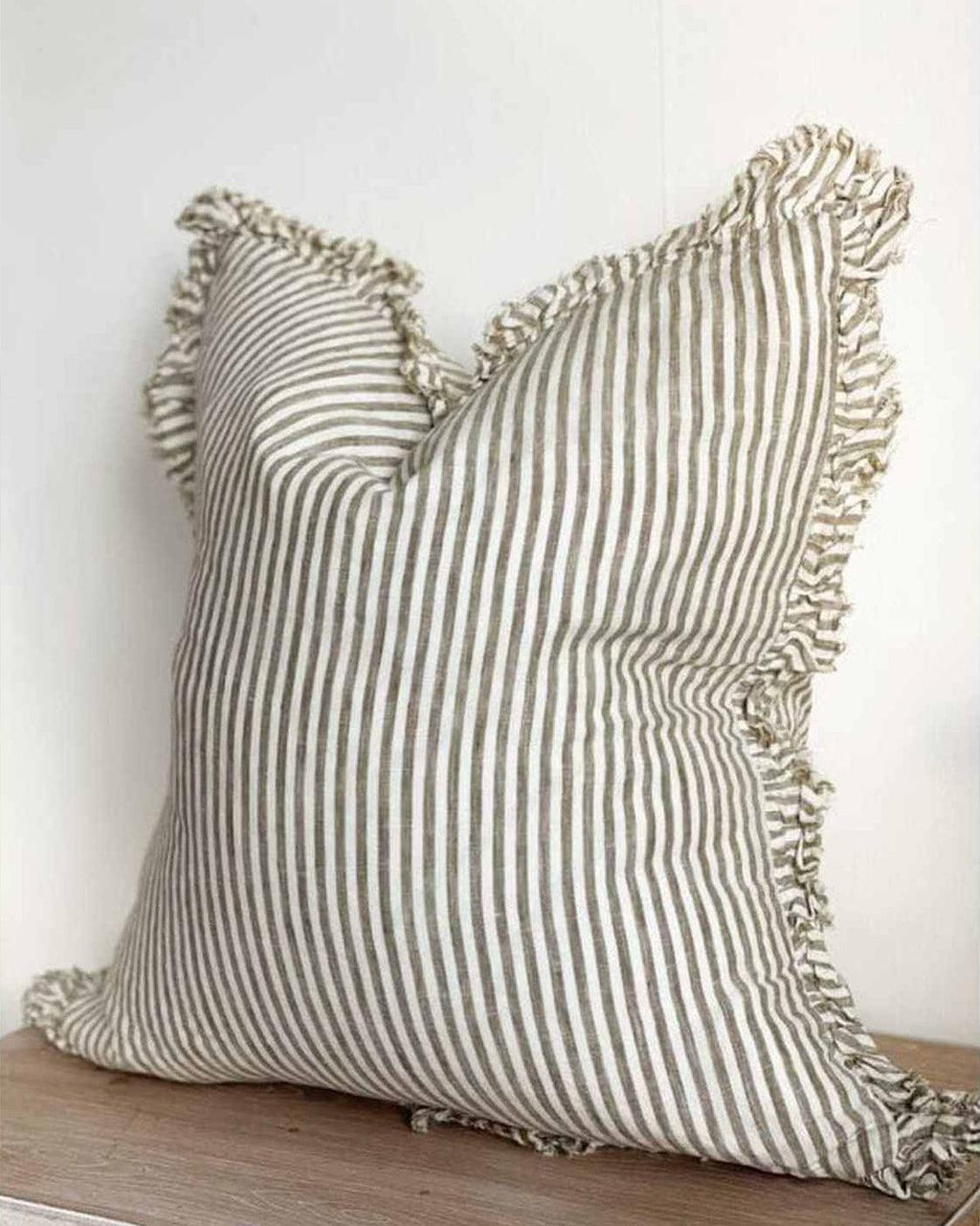 Hallie Olive Green Pinstripe Cushion Cover Sofa Decor