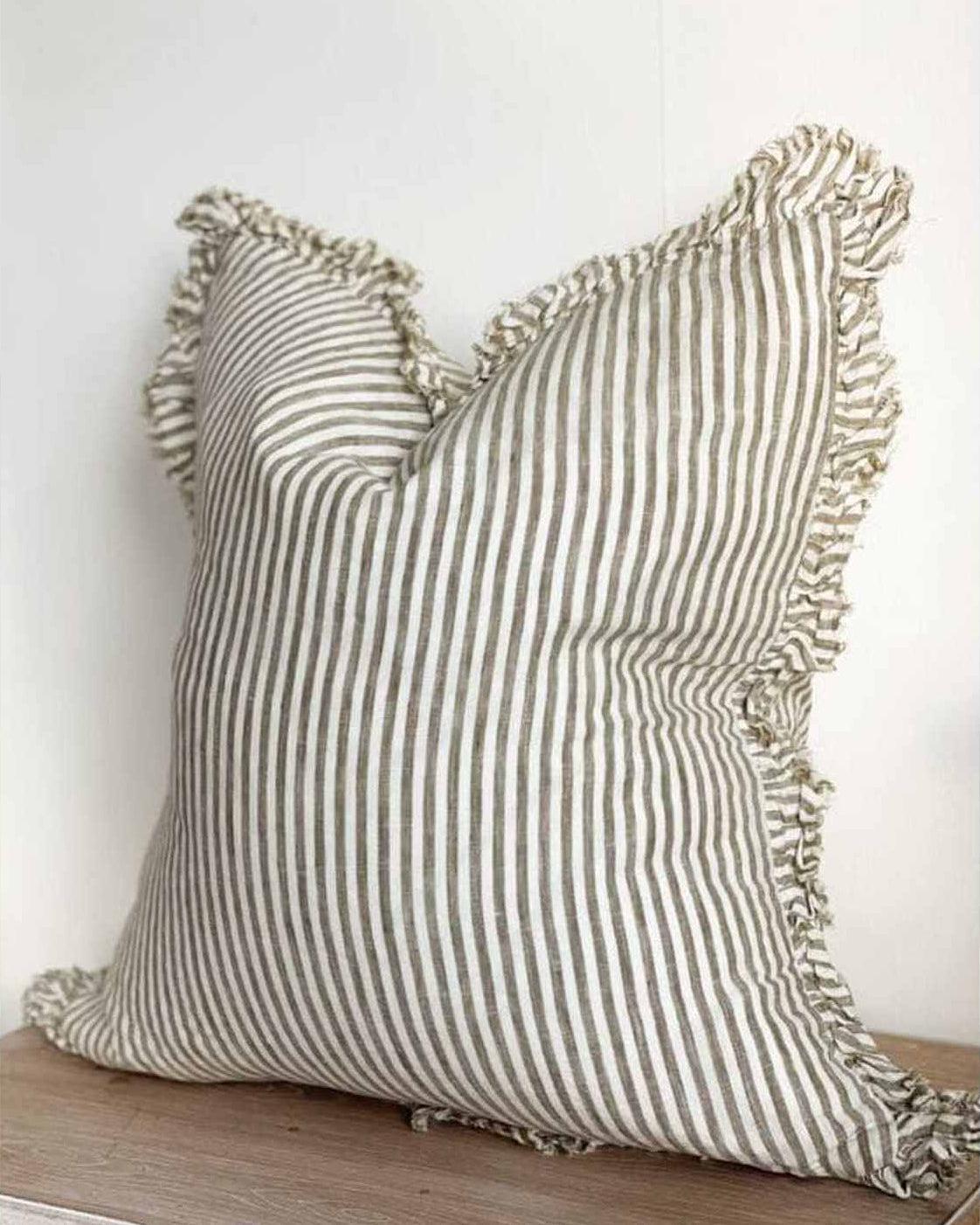 Hallie Olive Green Pinstripe Cushion Cover Sofa Decor