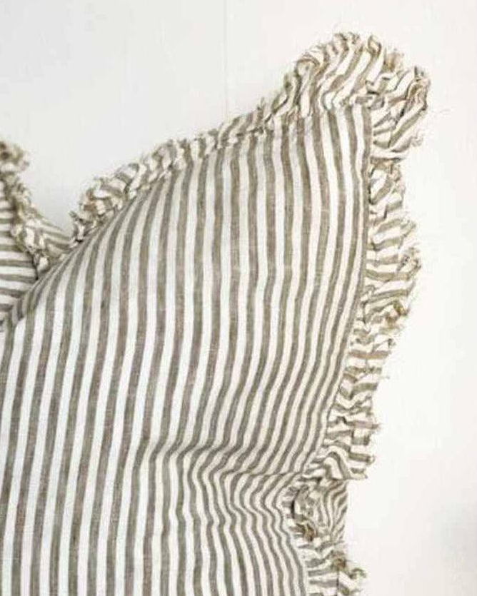 Hallie Olive Green Pinstripe Cushion Cover Sofa Decor