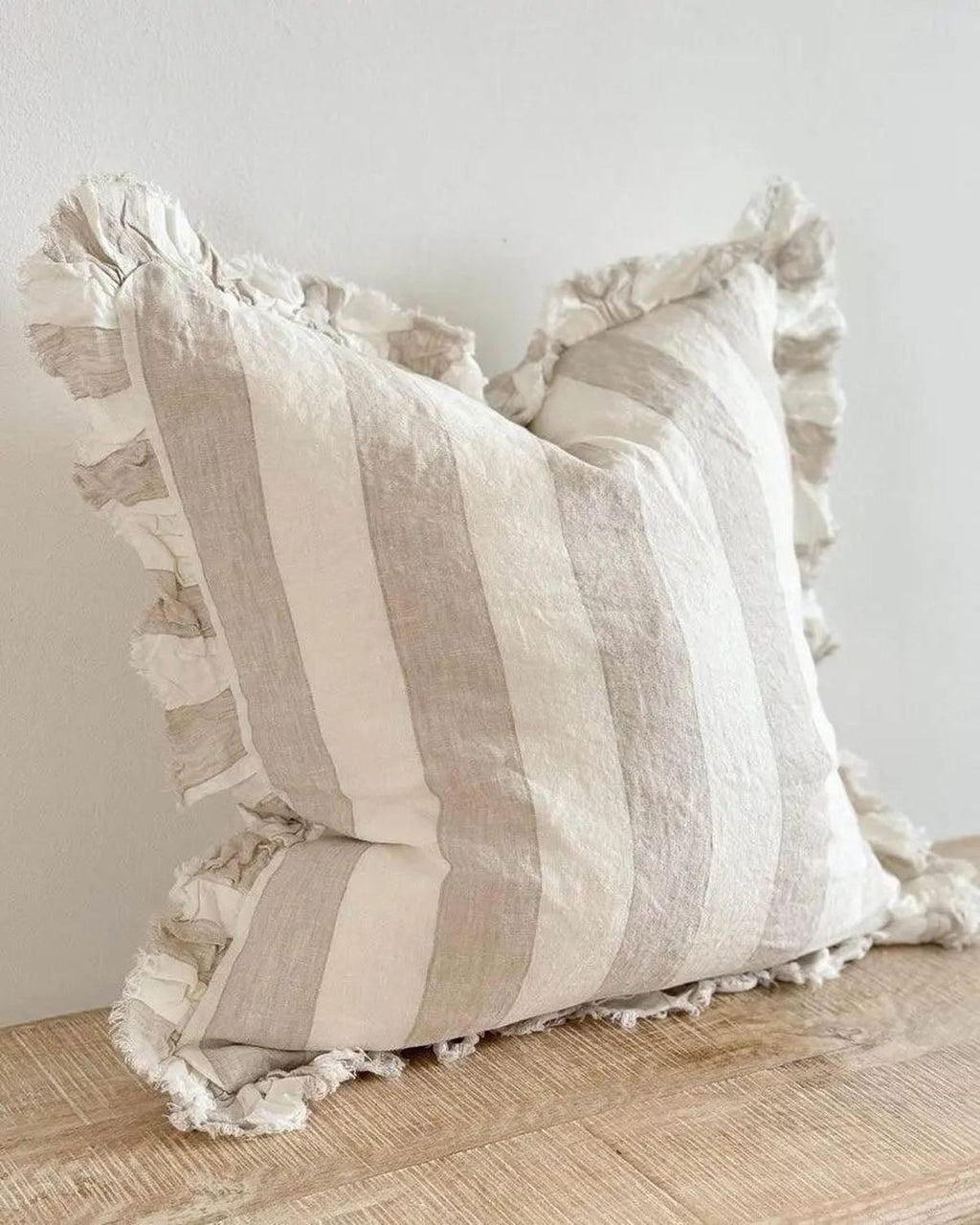 Hallie Beige White Wide Stripe Square Cotton Cushion Cover