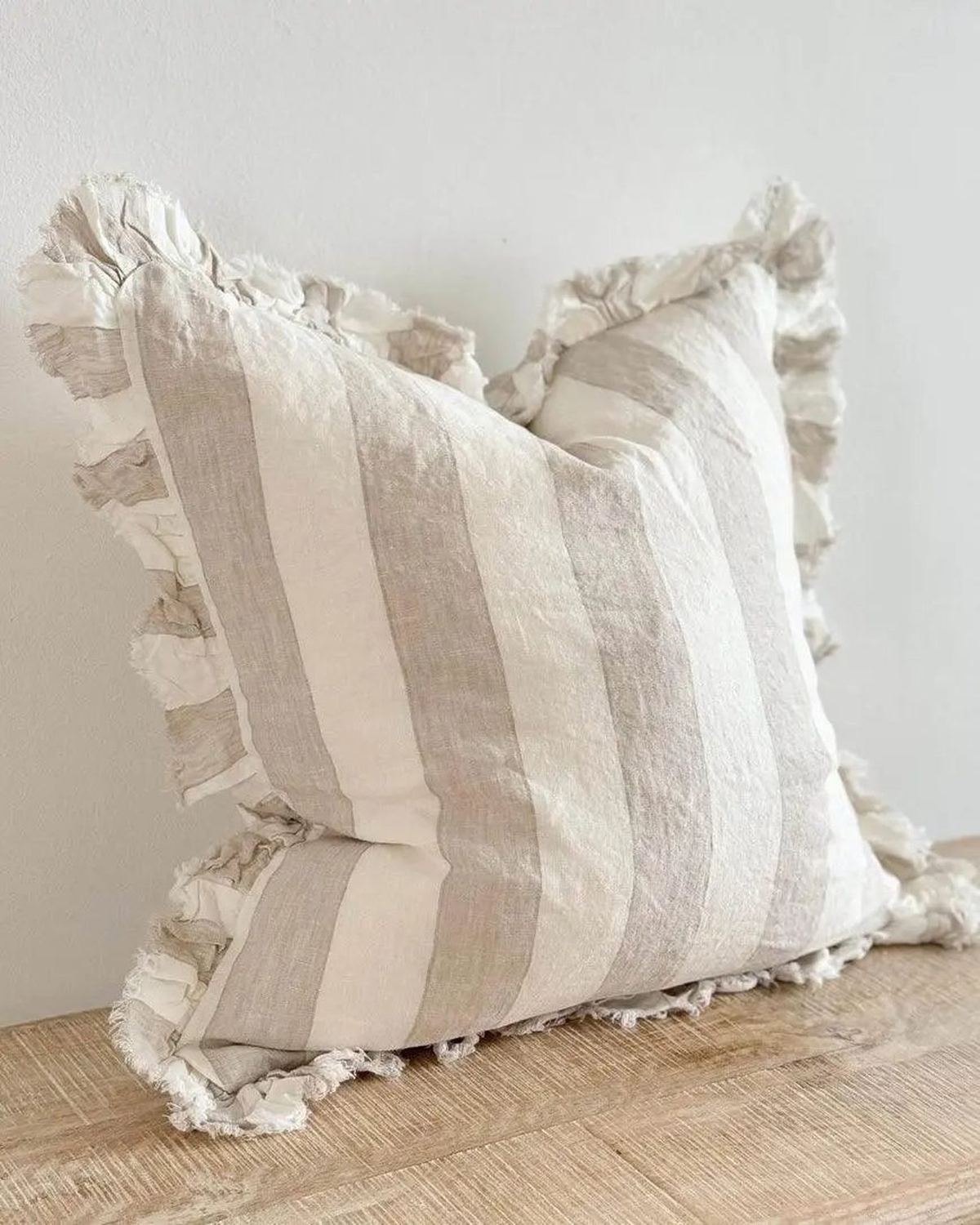 Hallie Beige White Wide Stripe Square Cotton Cushion Cover