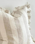 Hallie Beige White Wide Stripe Square Cotton Cushion Cover