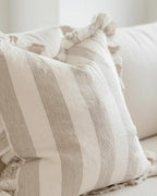 Hallie Beige White Wide Stripe Square Cotton Cushion Cover