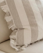 Hallie Beige White Wide Stripe Square Cotton Cushion Cover