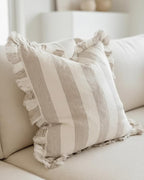 Hallie Beige White Wide Stripe Square Cotton Cushion Cover