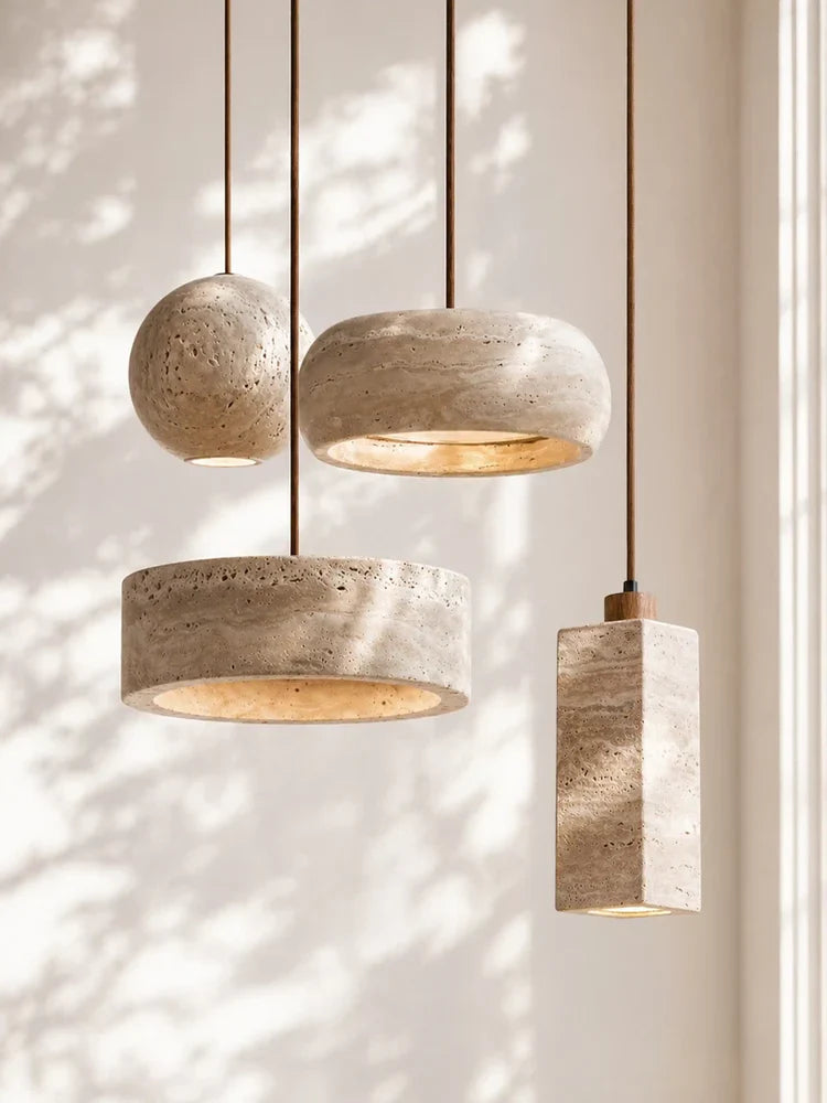 Kairi Natural Travertine Stone Vintage Cream Pendant Light