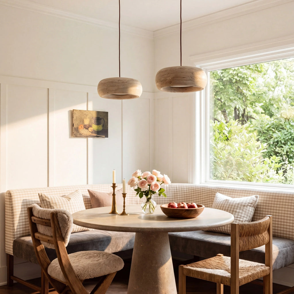 Kairi Natural Travertine Stone Vintage Cream Pendant Light