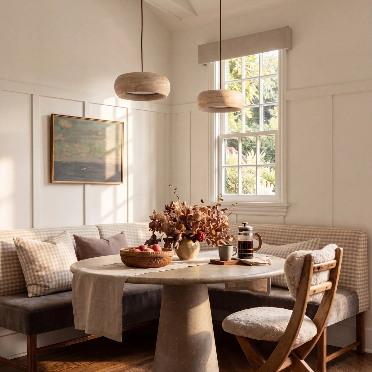 Kairi Natural Travertine Stone Vintage Cream Pendant Light