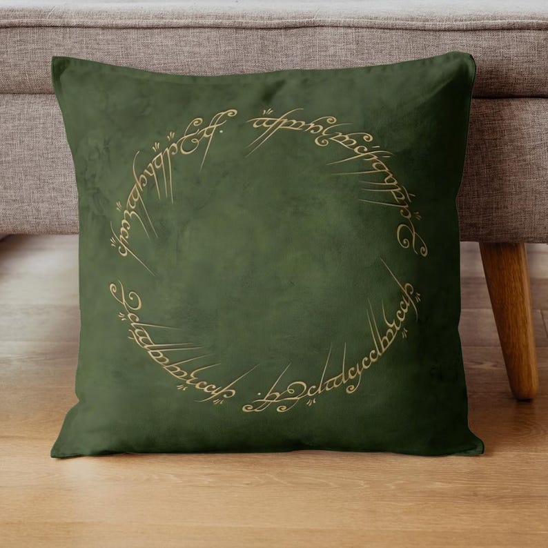 Elvish Ring Script Decorative Throw Pillow LOTR Inspired Home Decor