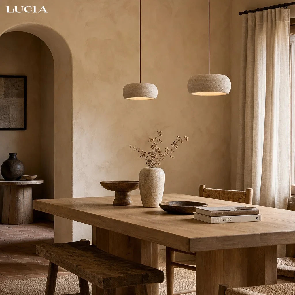 Kairi Natural Travertine Stone Vintage Cream Pendant Light