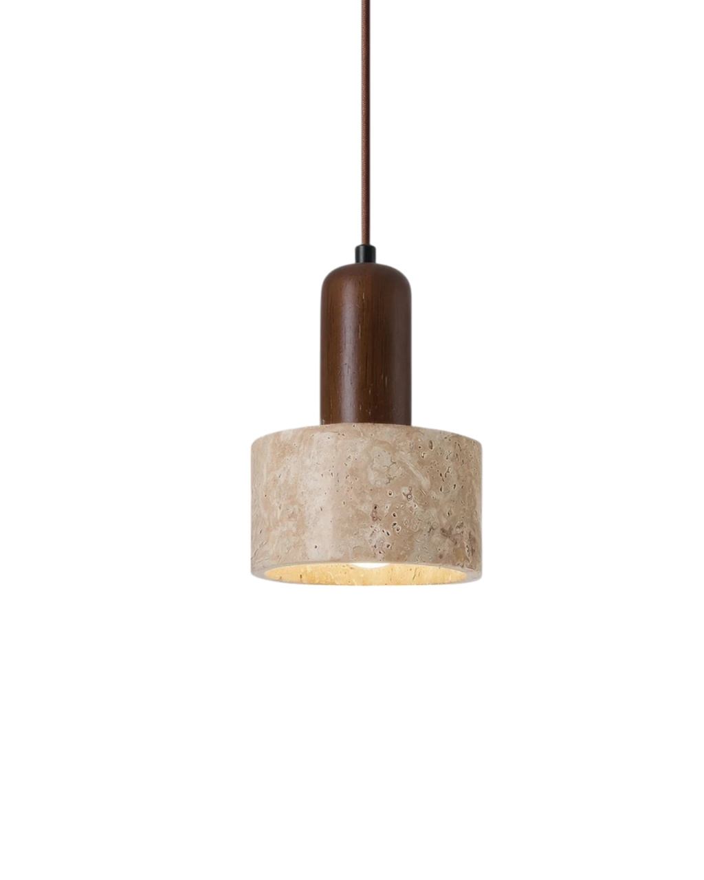 Modern Travertine Wood Cylinder Pendant Light 1-Light