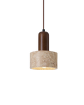 Modern Travertine Wood Cylinder Pendant Light 1-Light