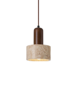 Modern Travertine Wood Cylinder Pendant Light 1-Light