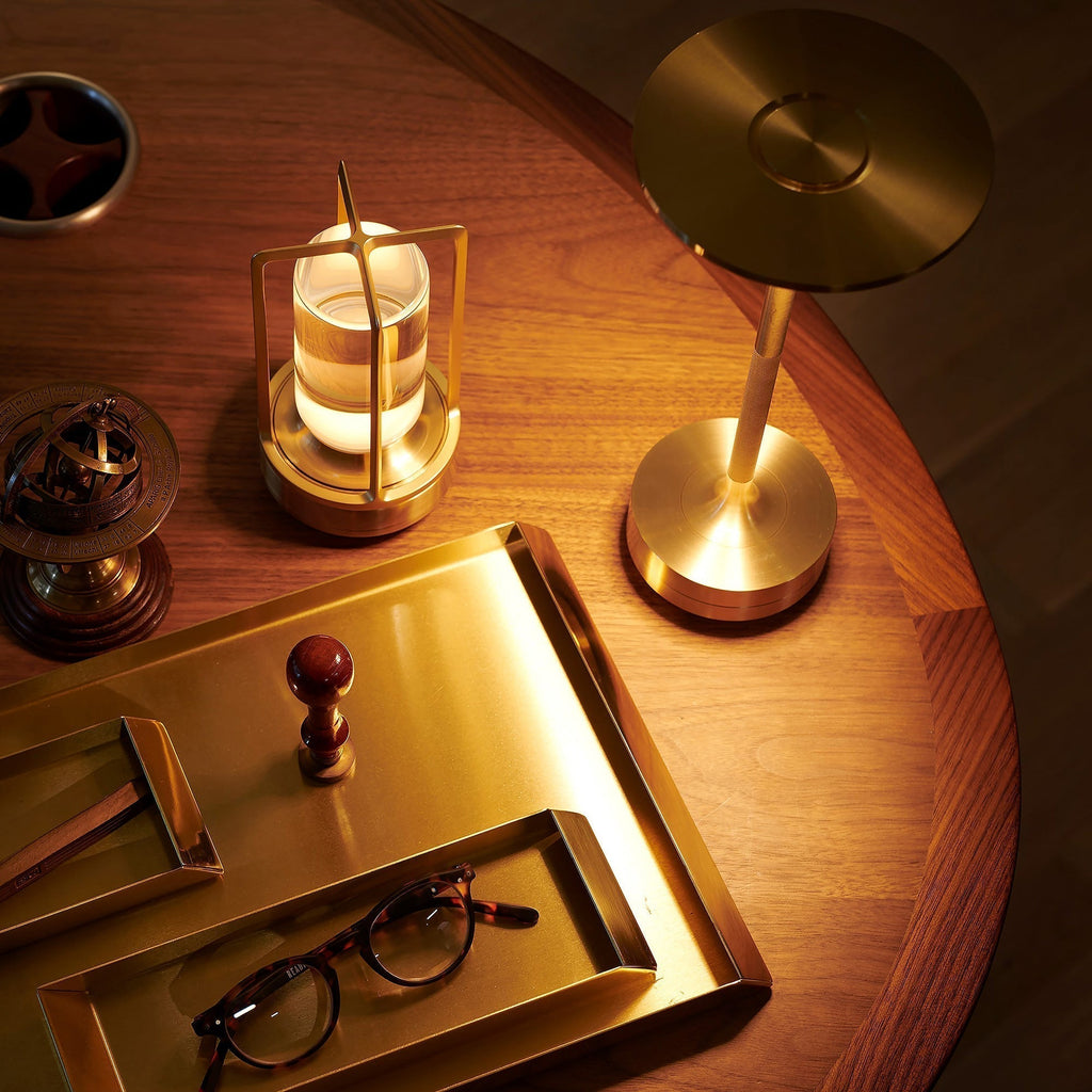 Modern Brass Cone LED Rechargeable Table Lamp 1-Light